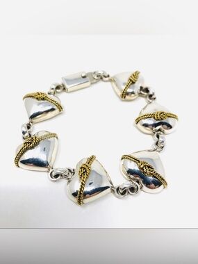 Sterling silver heart bracelet with brass detailing, made in Mexico, NWOT